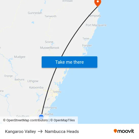 Kangaroo Valley to Nambucca Heads map