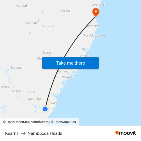 Kearns to Nambucca Heads map