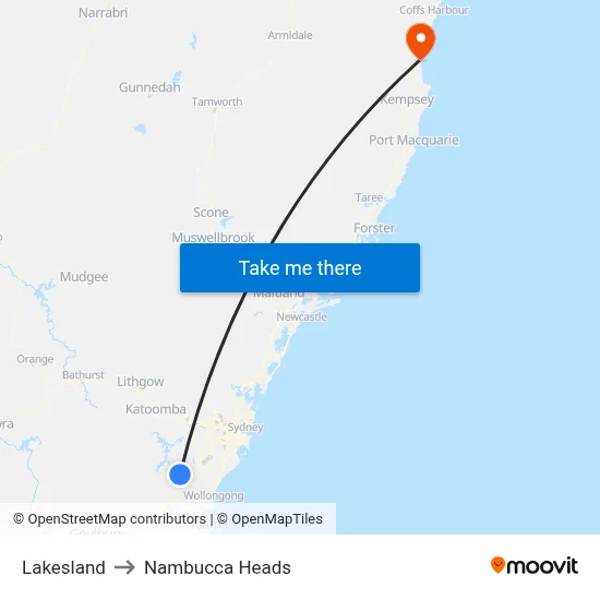 Lakesland to Nambucca Heads map