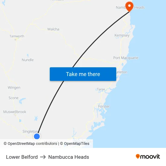 Lower Belford to Nambucca Heads map