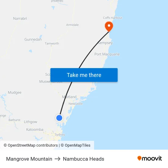 Mangrove Mountain to Nambucca Heads map