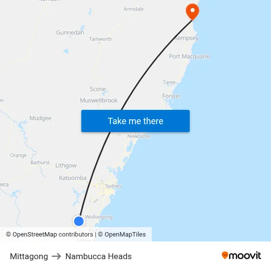 Mittagong to Nambucca Heads map