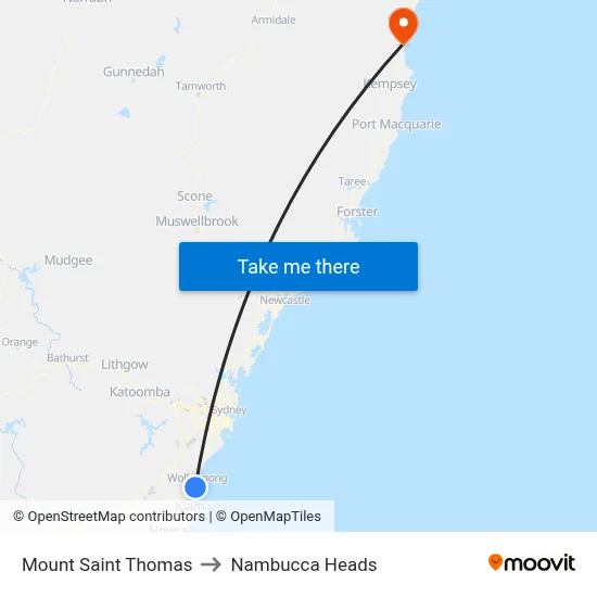 Mount Saint Thomas to Nambucca Heads map