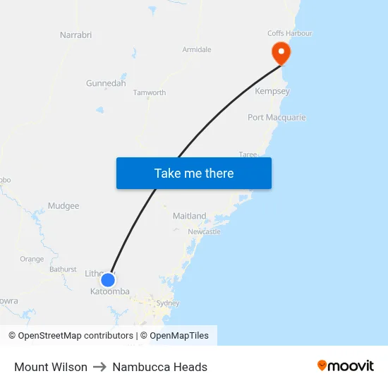Mount Wilson to Nambucca Heads map
