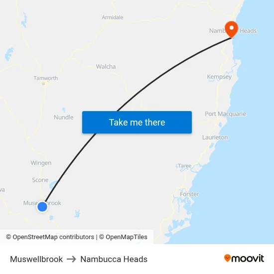 Muswellbrook to Nambucca Heads map