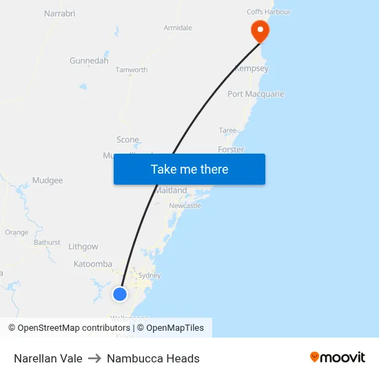 Narellan Vale to Nambucca Heads map