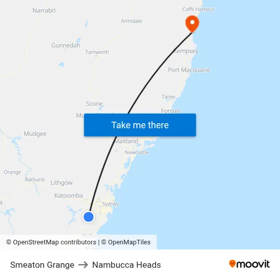 Smeaton Grange to Nambucca Heads map