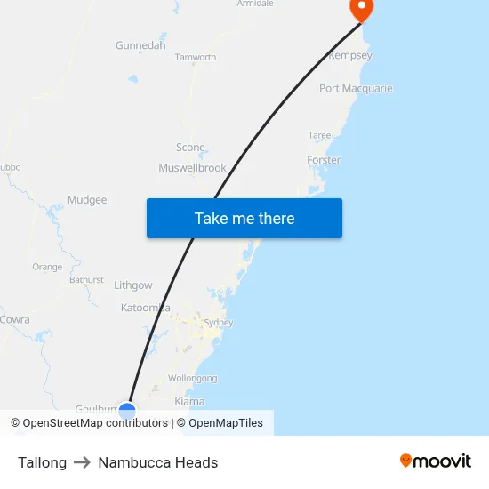 Tallong to Nambucca Heads map