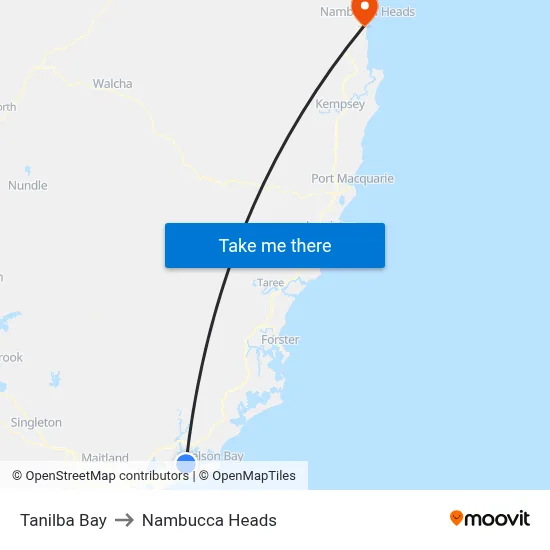 Tanilba Bay to Nambucca Heads map