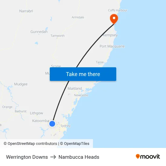 Werrington Downs to Nambucca Heads map