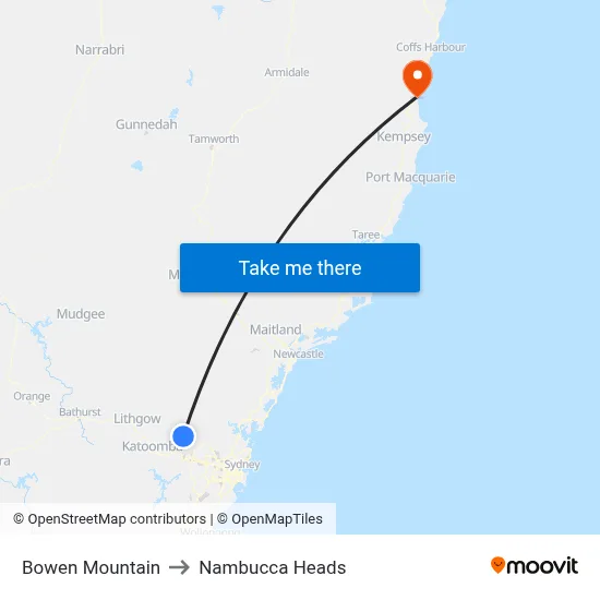 Bowen Mountain to Nambucca Heads map