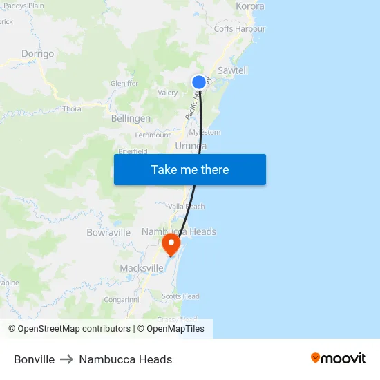 Bonville to Nambucca Heads map