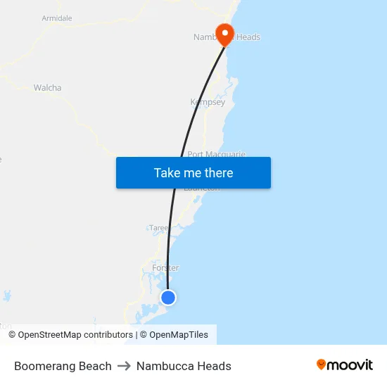 Boomerang Beach to Nambucca Heads map