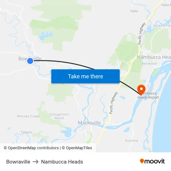 Bowraville to Nambucca Heads map