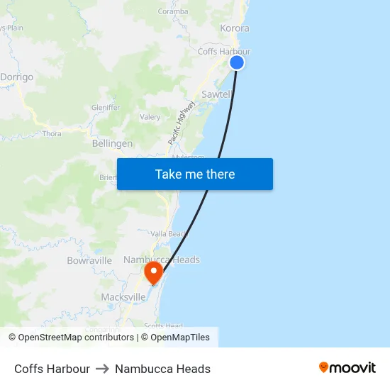Coffs Harbour to Nambucca Heads map