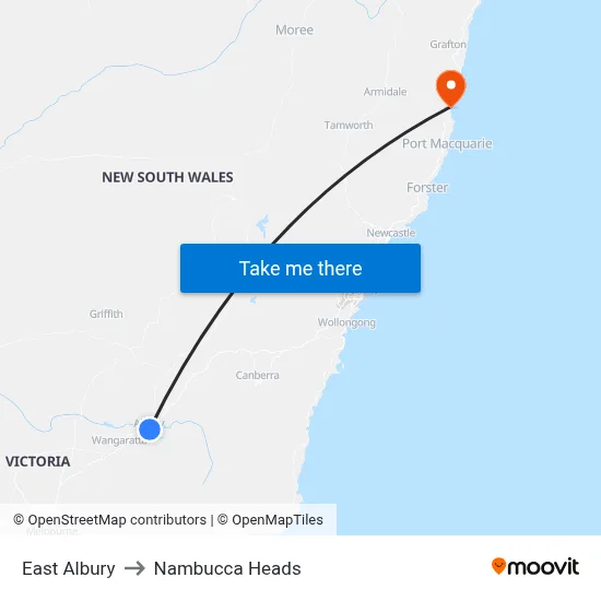 East Albury to Nambucca Heads map