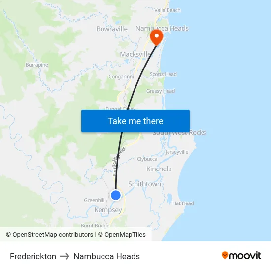 Frederickton to Nambucca Heads map