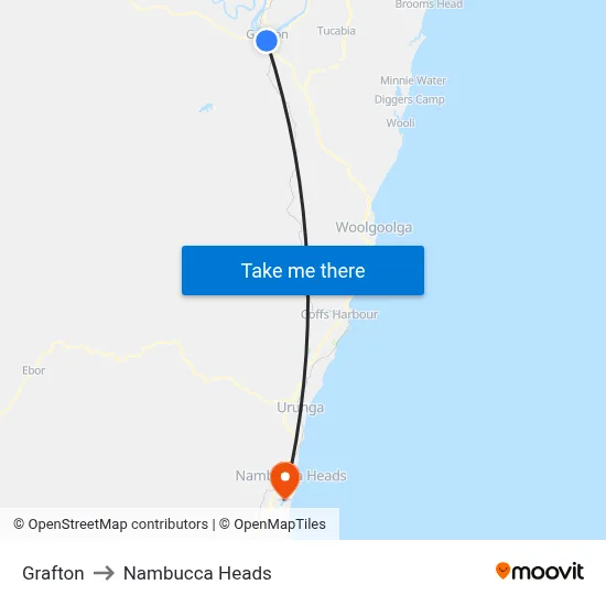 Grafton to Nambucca Heads map