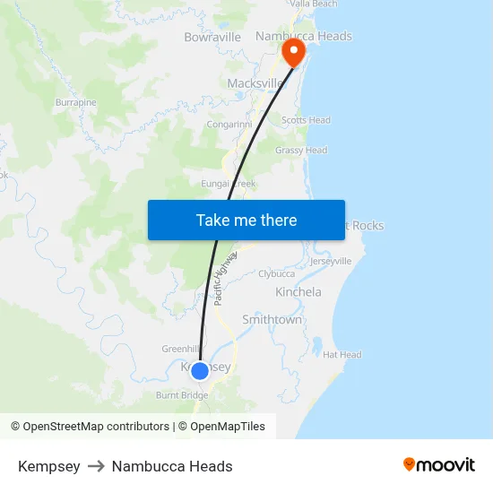 Kempsey to Nambucca Heads map