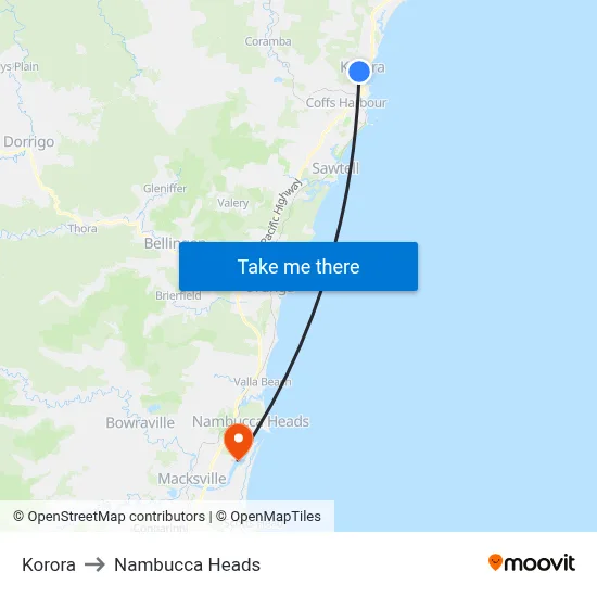 Korora to Nambucca Heads map