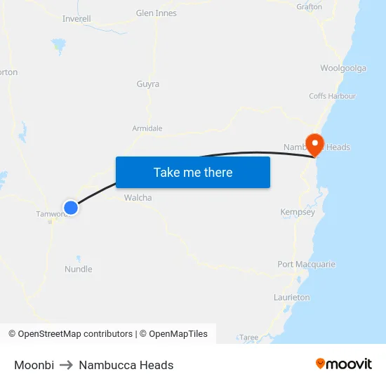 Moonbi to Nambucca Heads map