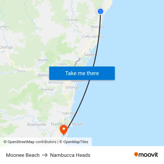 Moonee Beach to Nambucca Heads map