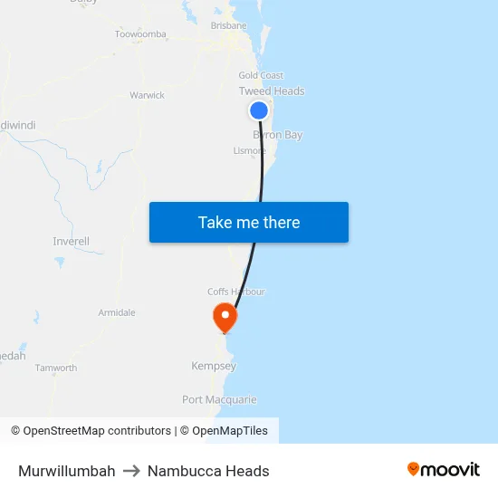 Murwillumbah to Nambucca Heads map