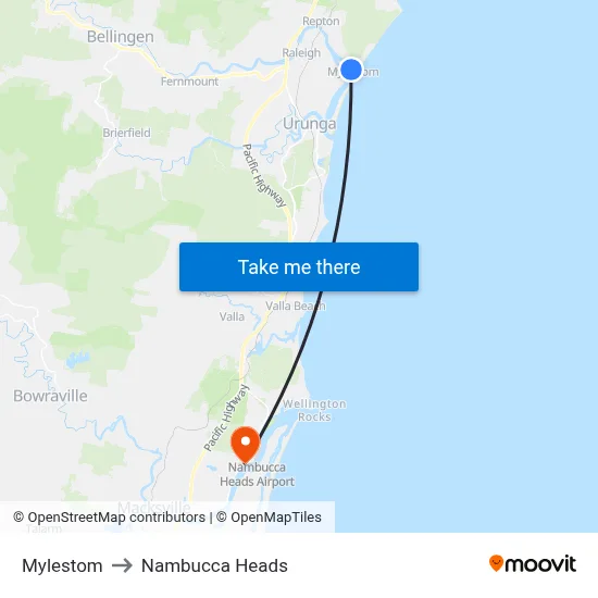 Mylestom to Nambucca Heads map