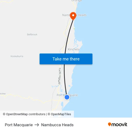 Port Macquarie to Nambucca Heads map