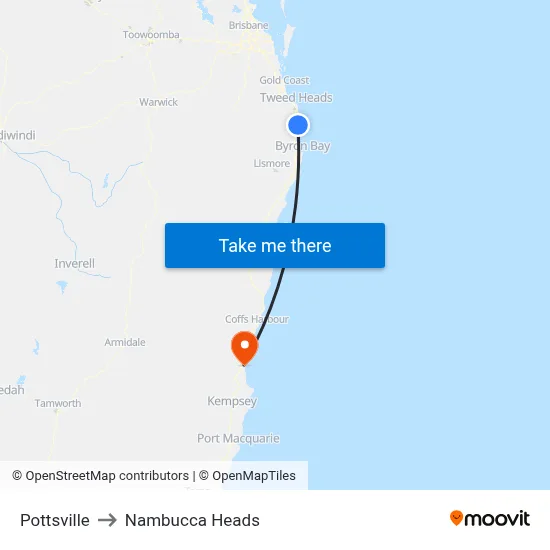 Pottsville to Nambucca Heads map