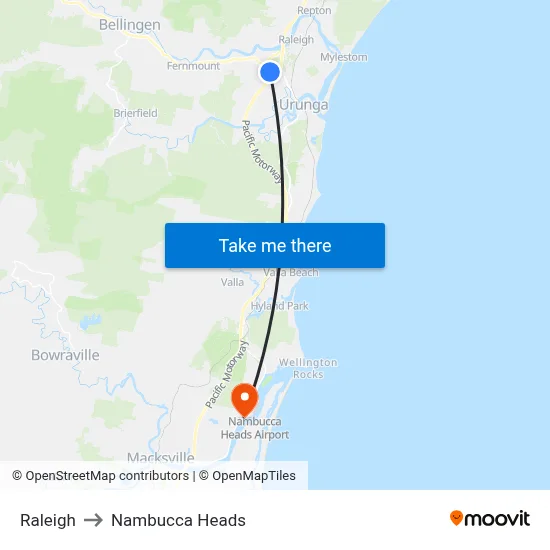 Raleigh to Nambucca Heads map