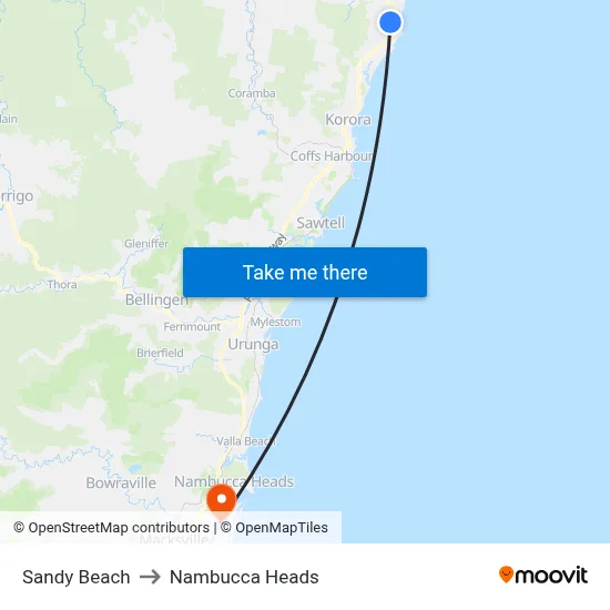 Sandy Beach to Nambucca Heads map