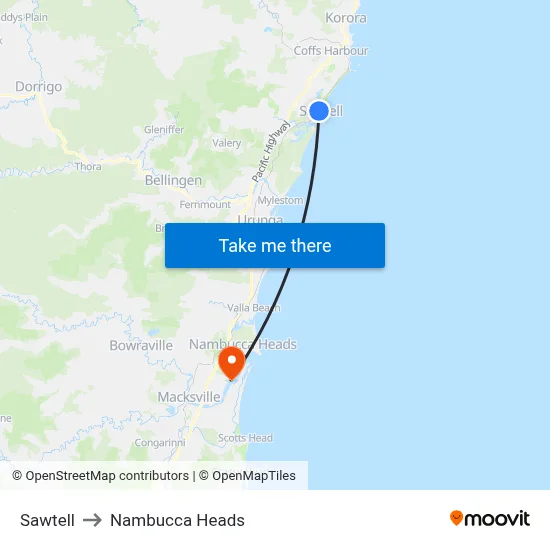 Sawtell to Nambucca Heads map