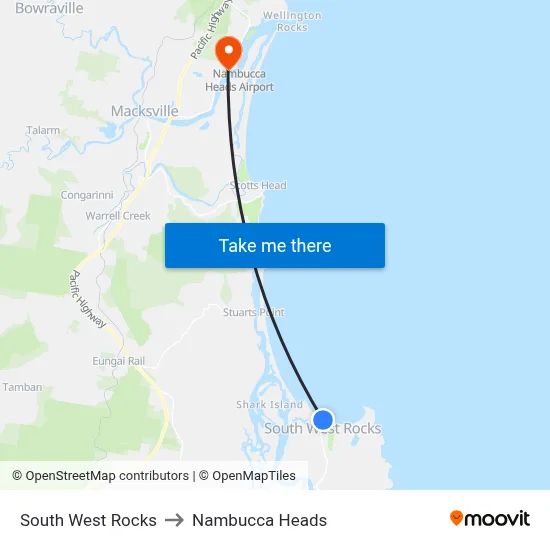 South West Rocks to Nambucca Heads map