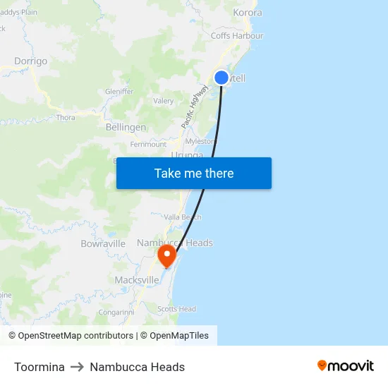 Toormina to Nambucca Heads map