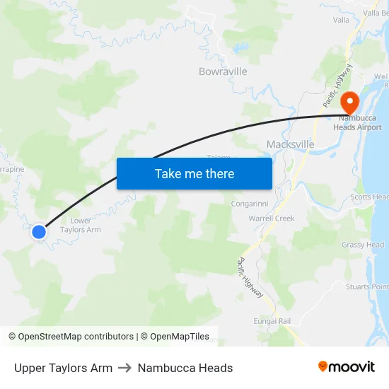 Upper Taylors Arm to Nambucca Heads map