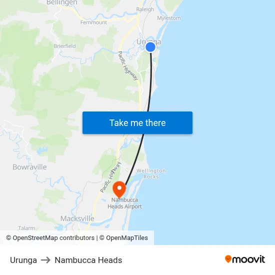 Urunga to Nambucca Heads map