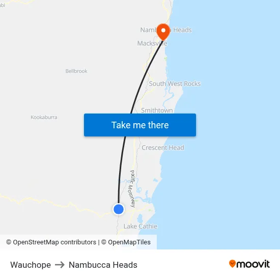Wauchope to Nambucca Heads map
