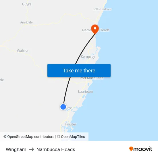 Wingham to Nambucca Heads map