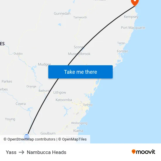Yass to Nambucca Heads map