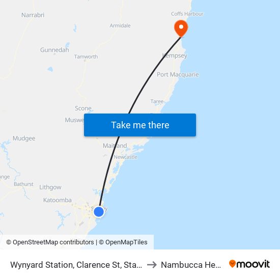 Wynyard Station, Clarence St, Stand R to Nambucca Heads map