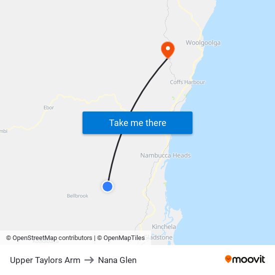 Upper Taylors Arm to Nana Glen map