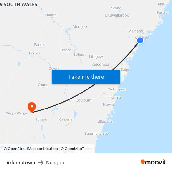 Adamstown to Nangus map