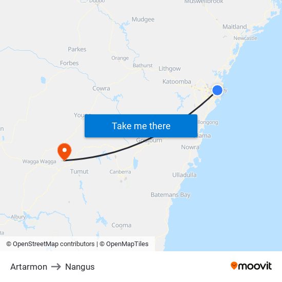 Artarmon to Nangus map