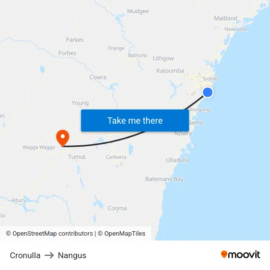 Cronulla to Nangus map