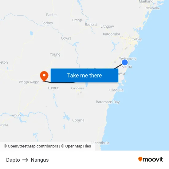 Dapto to Nangus map