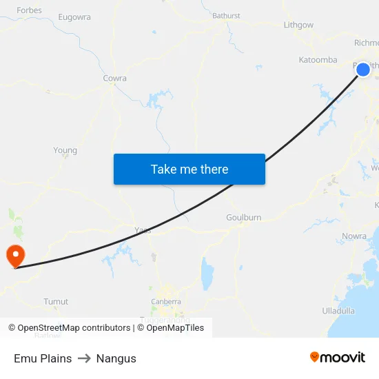 Emu Plains to Nangus map