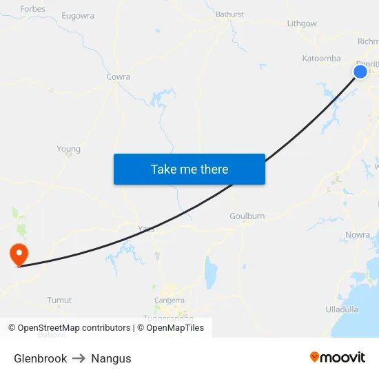 Glenbrook to Nangus map