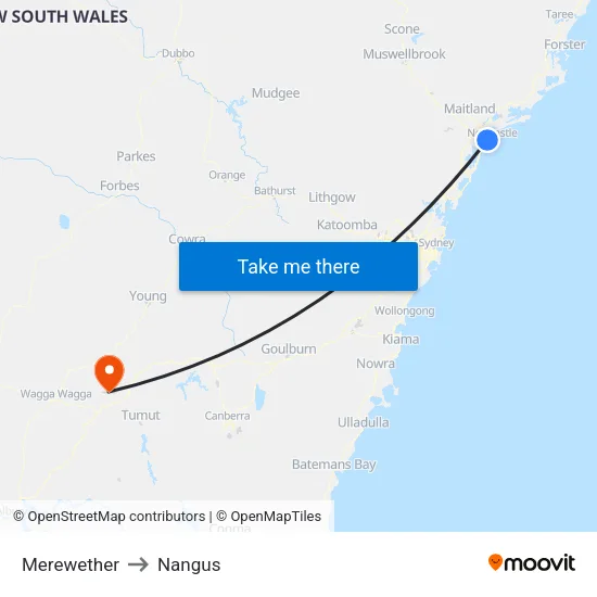 Merewether to Nangus map