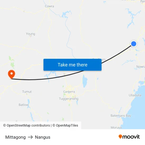 Mittagong to Nangus map